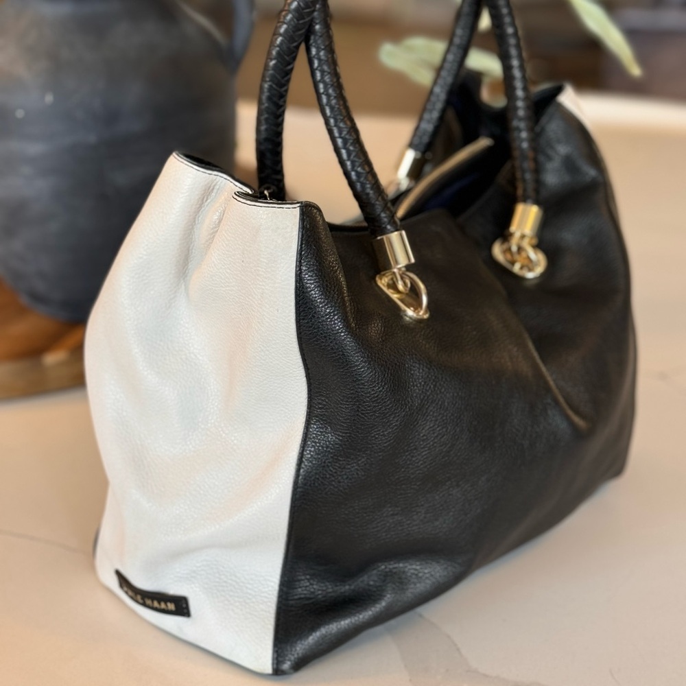 Cole Haan Black & Ivory Benson Tote — Structured & Elegant Everyday Power Bag